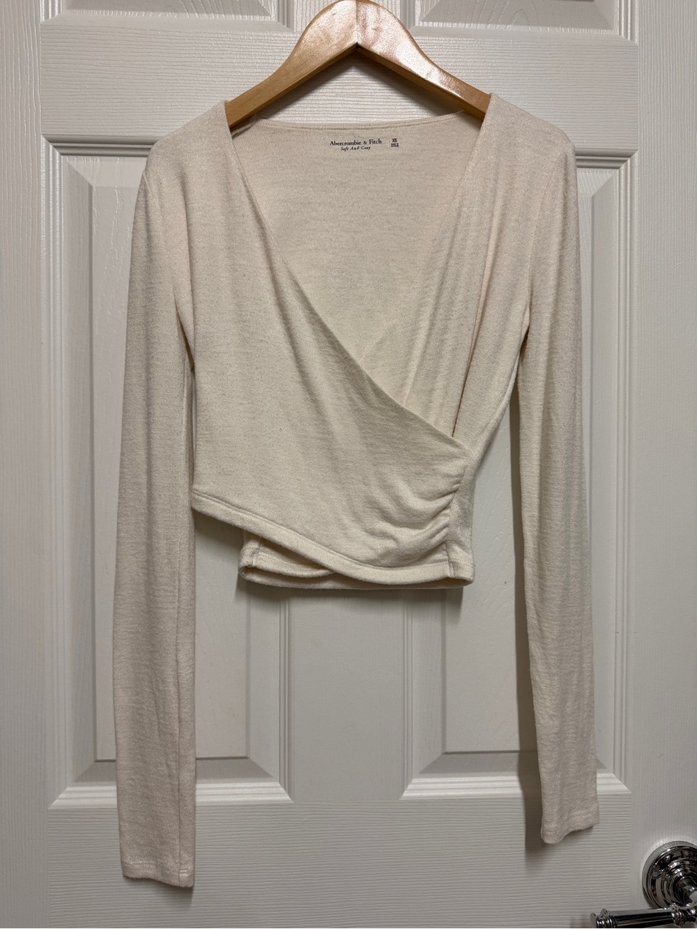 Abercrombie & Fitch Cream Wrap-Style Long Sleeve Top